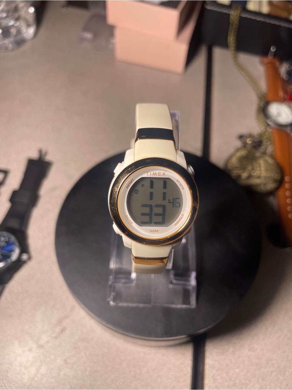 Timex White and Gold-Tone Digital Watch
